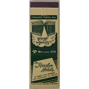 Front Strike Matchbook Cover Rosslyn Hotels Los Angeles CA California